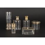 A fine quality late 19th century silver gilt and engraved glass dressing table set
Continental,
