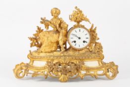 A late 19th century French ormolu figural mantle clock by Henry Marcformed as a seated mother and