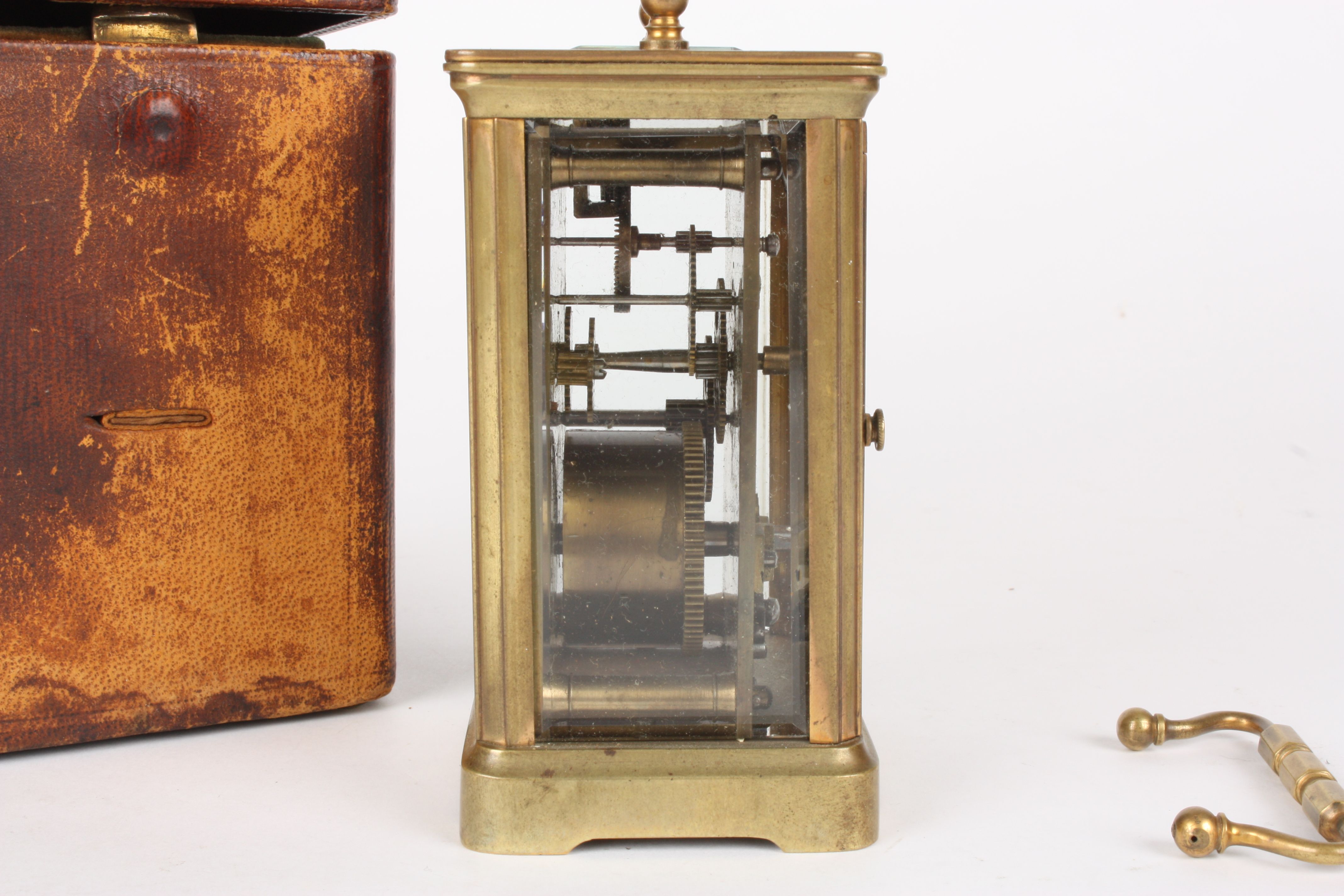 A French brass carriage clock
retailed by Drew & Sons, Piccadilly Circus, London, the plain brass - Image 2 of 3