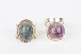 A Sterling silver and amethyst ring by O.U.Bohlintogether with another Swedish silver ring. (2)