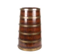 A large wooden naval rum barrelof tapering form with brass bandsDimensions: height 61cmCondition