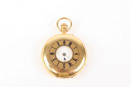 An 18ct gold half hunter pocket watchhallmarked Chester 1895, the plain case with blue Roman