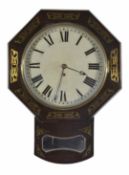 A brass inlaid rosewood trunk dial wall timepiecemid 19th centurythe 12-inch painted dial with