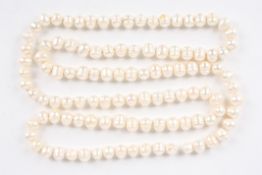 A long cultured baroque pearl necklacethe pearls of ribbed form, each approximately 8-10 mm