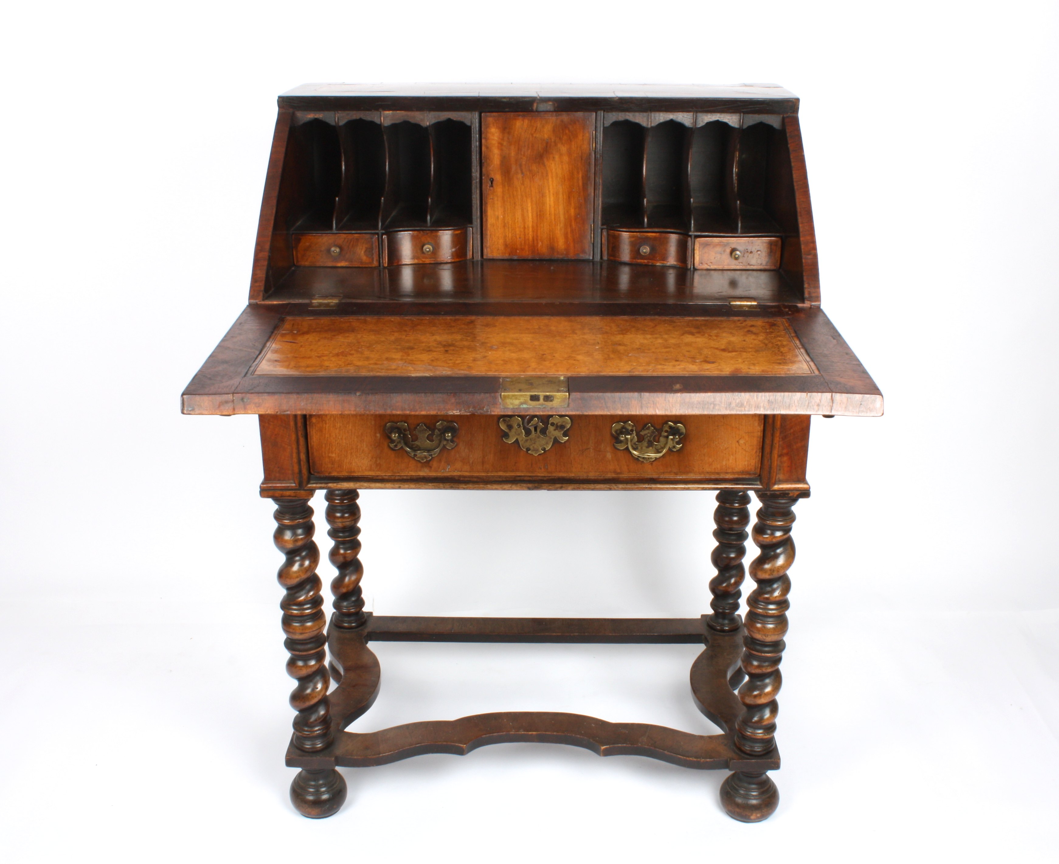 A 19th century walnut bureau on stand
the front lifting down to reveal a compartmented interior, - Image 2 of 4