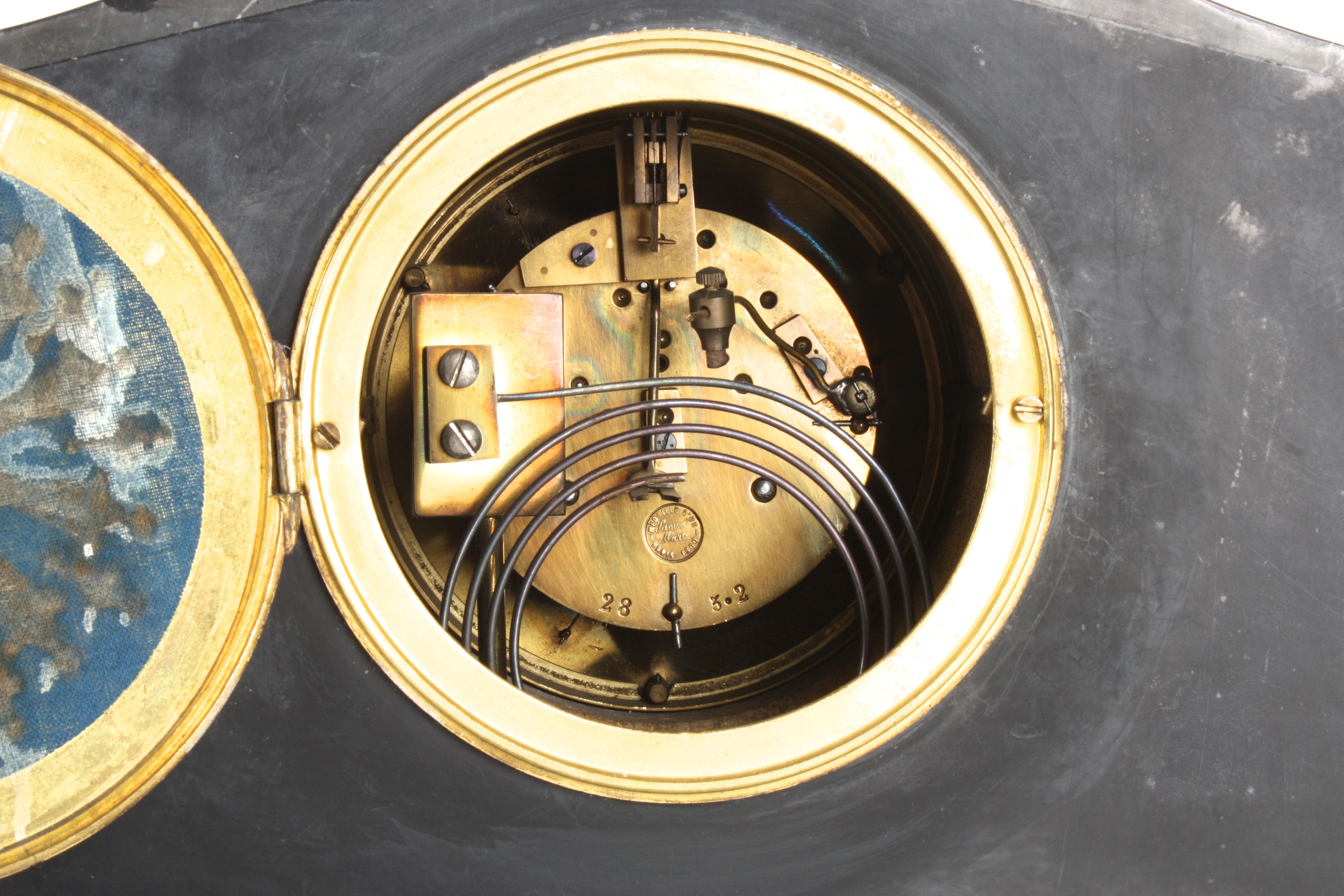 A French early 20th century marble garniture
the 4 1/2 inch enamel dial with Arabic numerals, and - Image 4 of 4