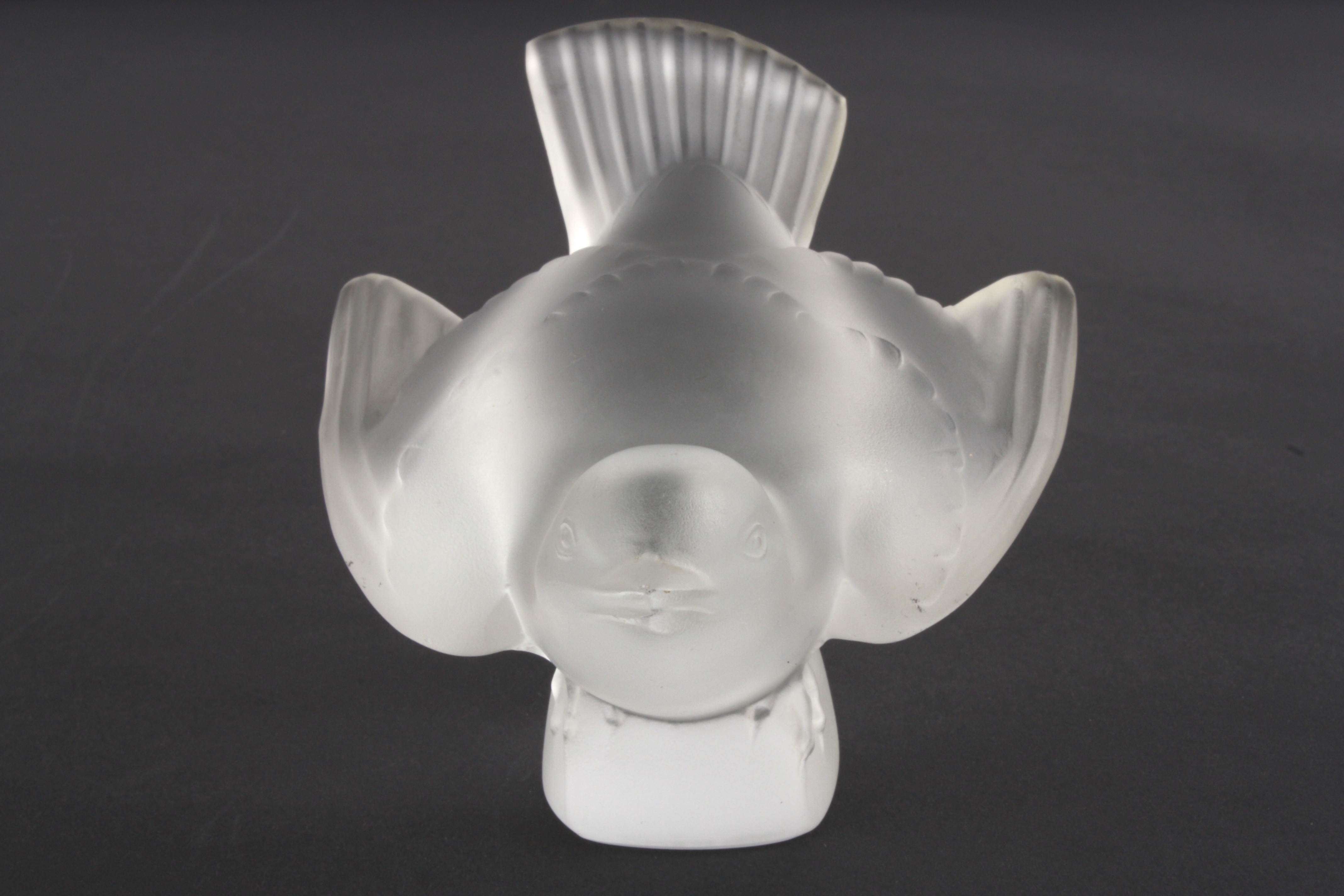 A Lalique frosted glass bird
in crouching pose with wings outswept. Etched signature to base ' - Image 3 of 5