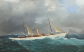 Antonio de Simone (1851-1907) Italian 'S.Y. Erin' Steam Yacht, the boat in full sail in rough