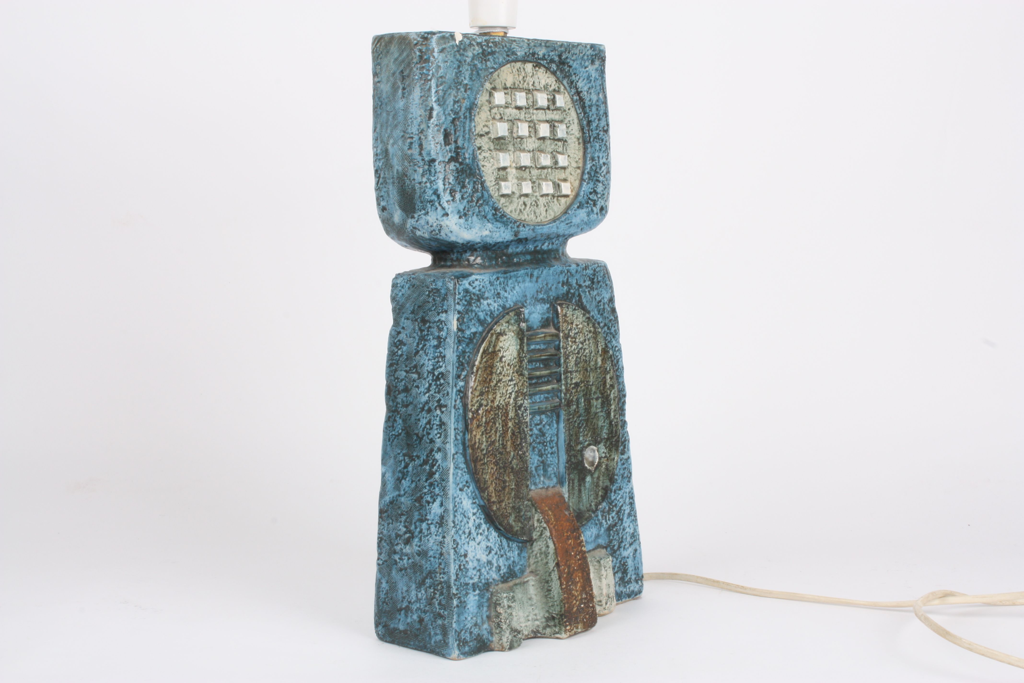 A large Troika Double Base pottery table lamp
the blue ground decorated with roundels and abstract - Image 3 of 4