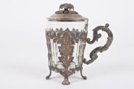 A 19th century Russian silver and glass cup and cover marked Fabergewith acanthus mounts and