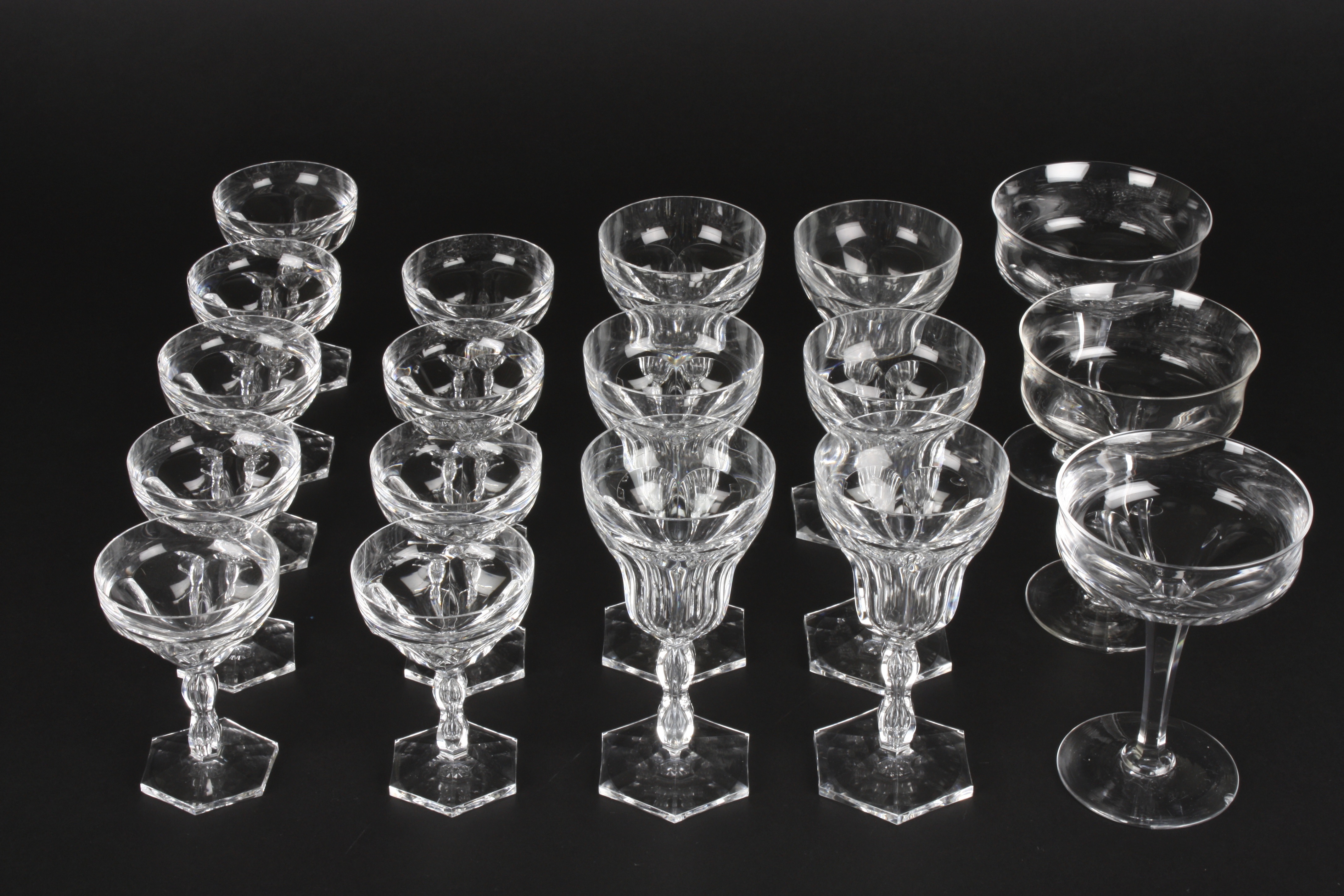 Two sets of cut glass drinking glasses
comprising six wine glasses and nine smaller sherry - Image 2 of 2