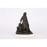 A 19th Century French bronze girl
stood wearing flowing robes stood beside a rocky pedestal and a