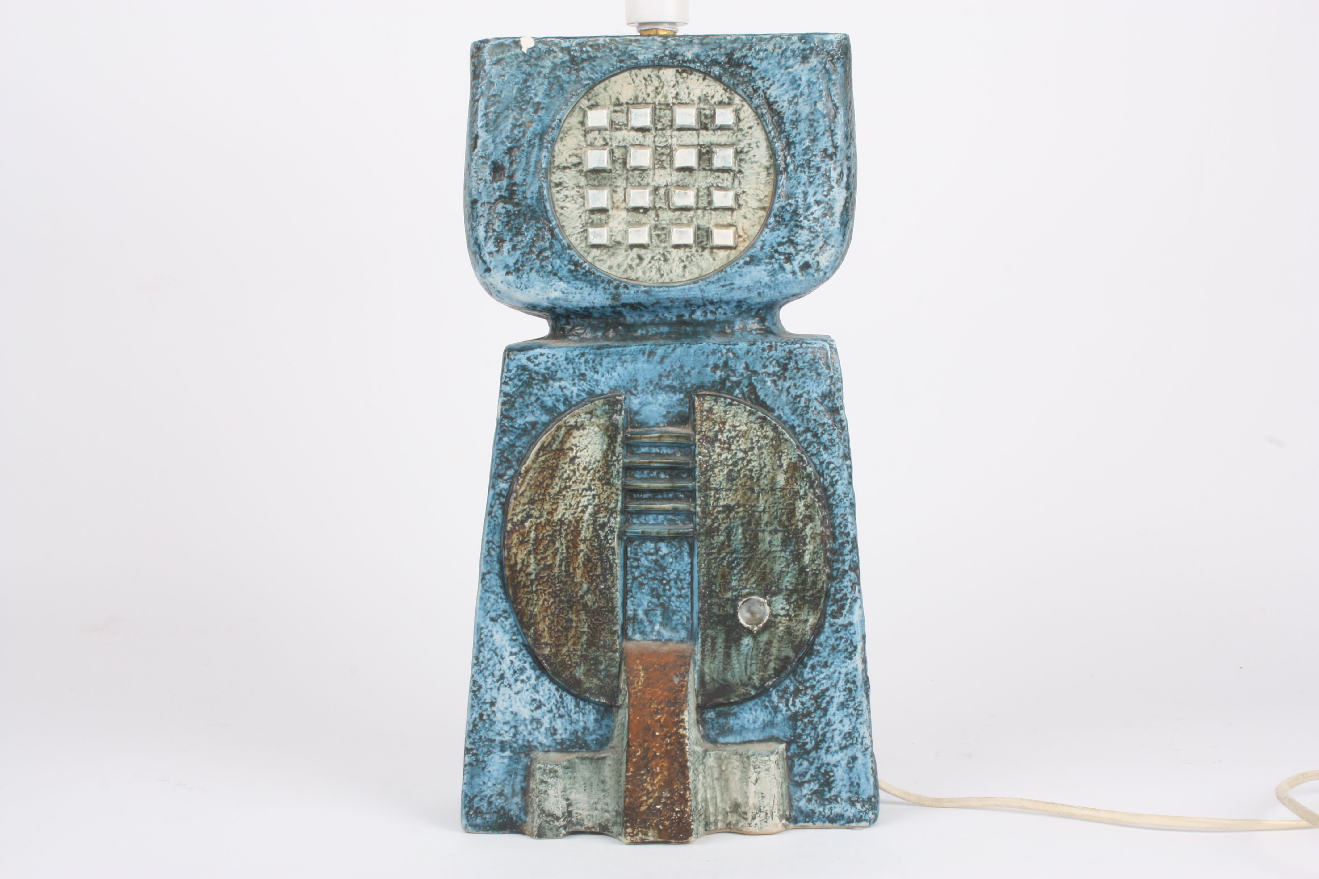 A large Troika Double Base pottery table lamp
the blue ground decorated with roundels and abstract - Image 2 of 4