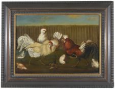 Follower of Melchior d'Hondecoeter, 18th century'Chicks and cockerels', oil on canvas