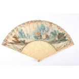 An ivory and hand painted fan
the pierced ivory guard sticks and sticks depicting ladies and