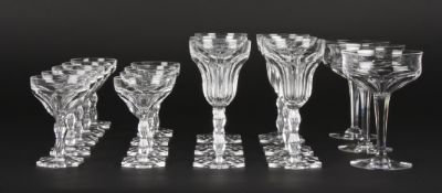 Two sets of cut glass drinking glassescomprising six wine glasses and nine smaller sherry