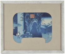 Hiroshigi (1797-1858)A fan print'The waterfall', framed and mounted Dimensions: 37 x 45cmCondition