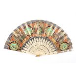 A bone, paper and velum fan  
possibly Spanish
the highly decorative fan with pierced and carved