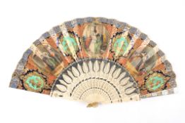 A bone, paper and velum fan  possibly Spanishthe highly decorative fan with pierced and carved