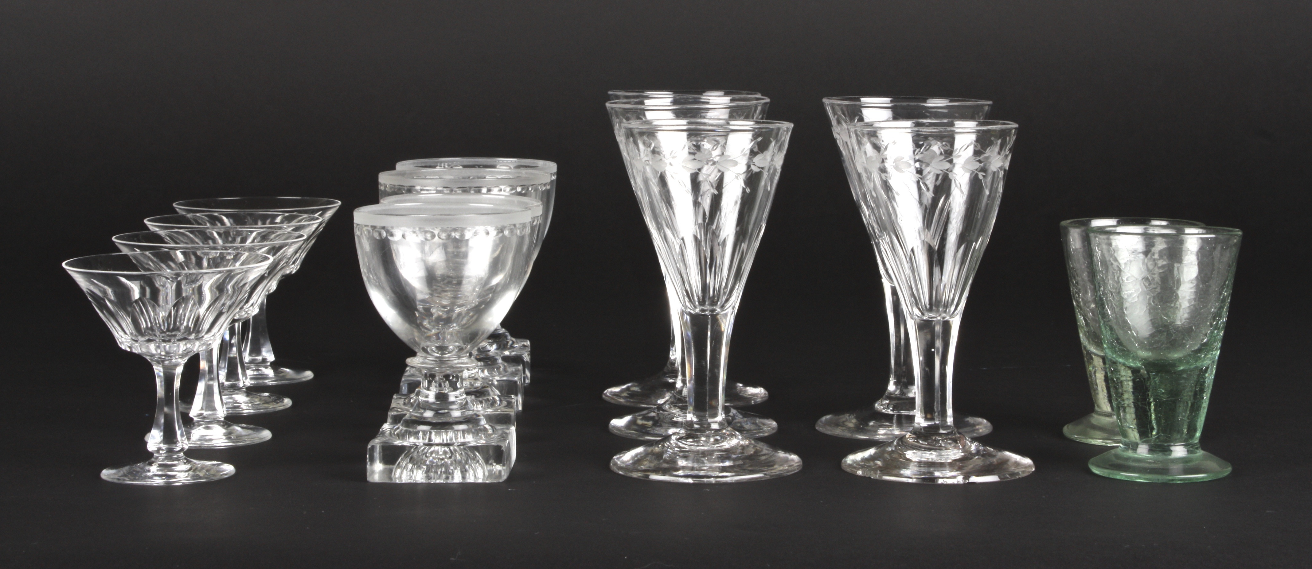 A group of assorted drinking glasses
including five flower engraved cordial glasses, four small - Image 2 of 2