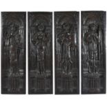 Four carved oak panels
possibly late 16th century, Flemish
with carvings in high relief depicting