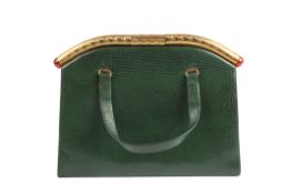 A Deco dark green leather ladies hand bagwith snap fasteningDimensions: width 23.5cmCondition