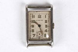 A 1930s Jaeger Le Coultre stainless steel wrist watchthe rectangular silvered dial with luminous