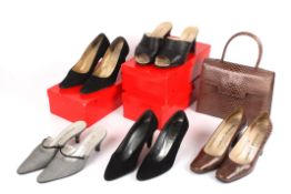 A collection of Charles Jourdan shoes.including five pairs of shoes, and one with matching bag,