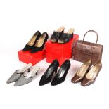 A collection of Charles Jourdan shoes.
including five pairs of shoes, and one with matching bag,