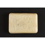 A Chinese Canton export ivory cigarette case
of rectangular form, carved in low relief on both sides