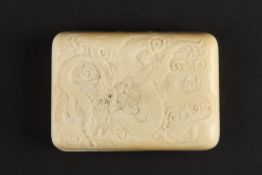 A Chinese Canton export ivory cigarette caseof rectangular form, carved in low relief on both sides