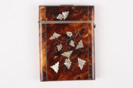 A Victorian tortoiseshell and mother of pearl card caseinlaid with grapes and vines on both sides