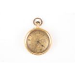 An early 20th century 18ct gold open face pocket watch
the gilt dial with engraved flowers and Roman