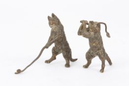 Two early 20th century Austrian cold painted amusing bronze catsboth in a standing pose and playing