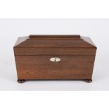 A 19th century sarcophagus shaped rosewood tea caddy
the interior with glass mixing bowl and twin