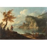 Continental 
18th century
Landscape and coastal scene with figures to foreground, oil on canvas,