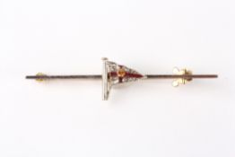 A Victorian flag bar broochformed as a triangular St. George cross flag in diamond and baguette