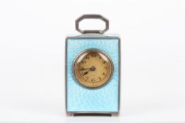 A miniature silver and guilloche blue enamel carriage clockwith gilded dial, and watch movement,