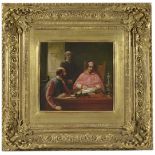 S. A. Hart, late 19th century 
'The discussion', oil on canvasDimensions: 18 x 20cmCondition report