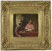 S. A. Hart, late 19th century 'The discussion', oil on canvasDimensions: 18 x 20cmCondition report