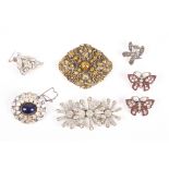 A small collection of costume jewellery mainly brooches
including two butterfly brooches; two