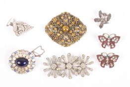 A small collection of costume jewellery mainly broochesincluding two butterfly brooches; two