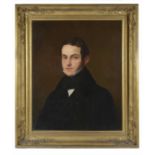 Continental School, circa 1830
Portrait of a young man, wearing black coat with white winged collar,