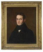 Continental School, circa 1830Portrait of a young man, wearing black coat with white winged collar,