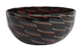 James Carpenter (b.1949) for Venini'Calabash bowl'black with red and green pattern, with etched