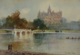 Frederick John Bartram Hiles (1872-1927) Britishwatercolour river scene depicting bride and