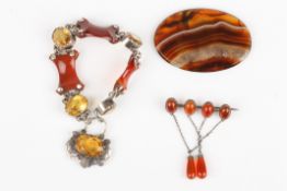 A silver, citrine, and agate bracelettogether with an oval banded agate plaque and a drop bar