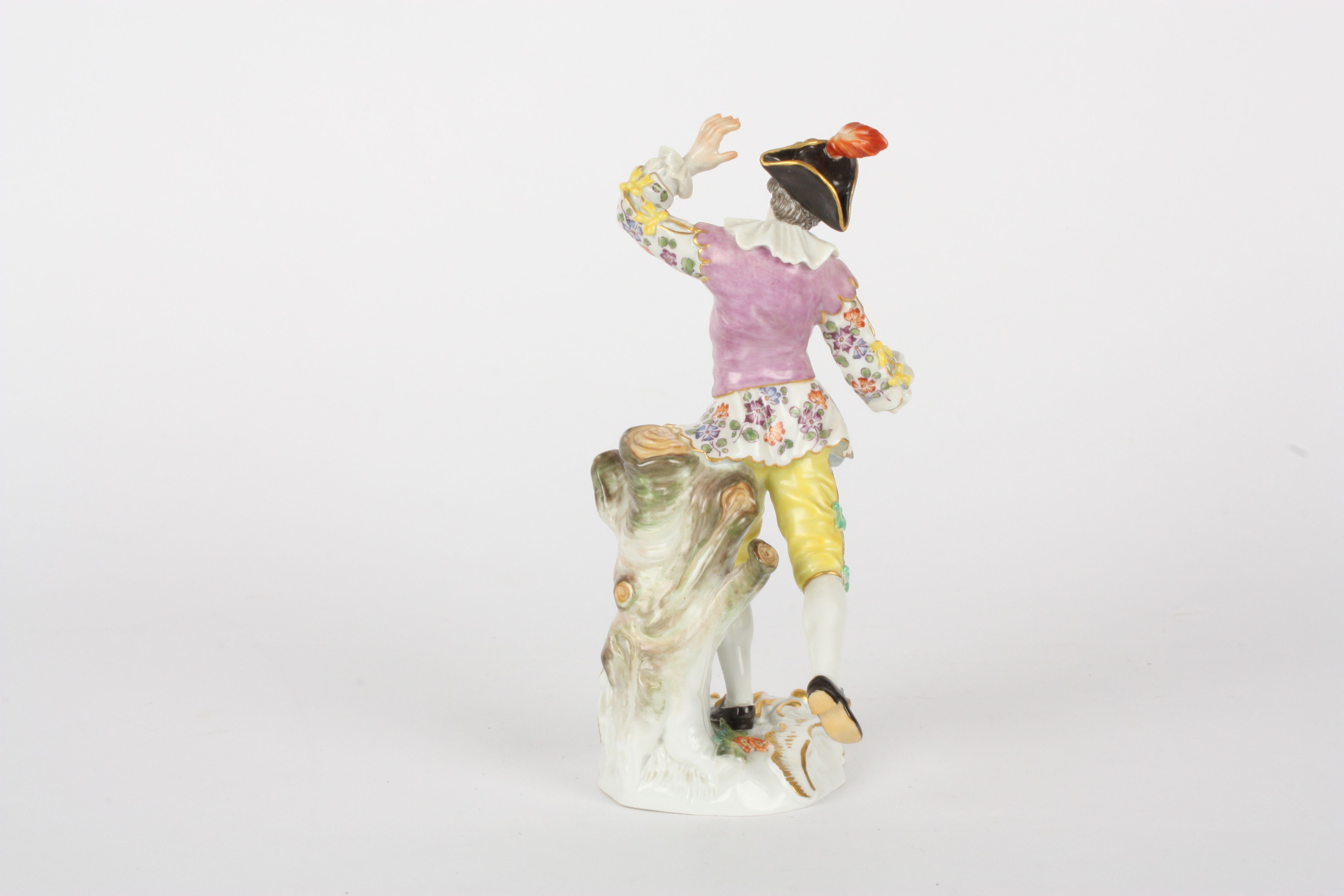 Late 20th century Meissen figure of a dancing shepherd, after Meyer, raised on a rococo base, blue - Image 2 of 5