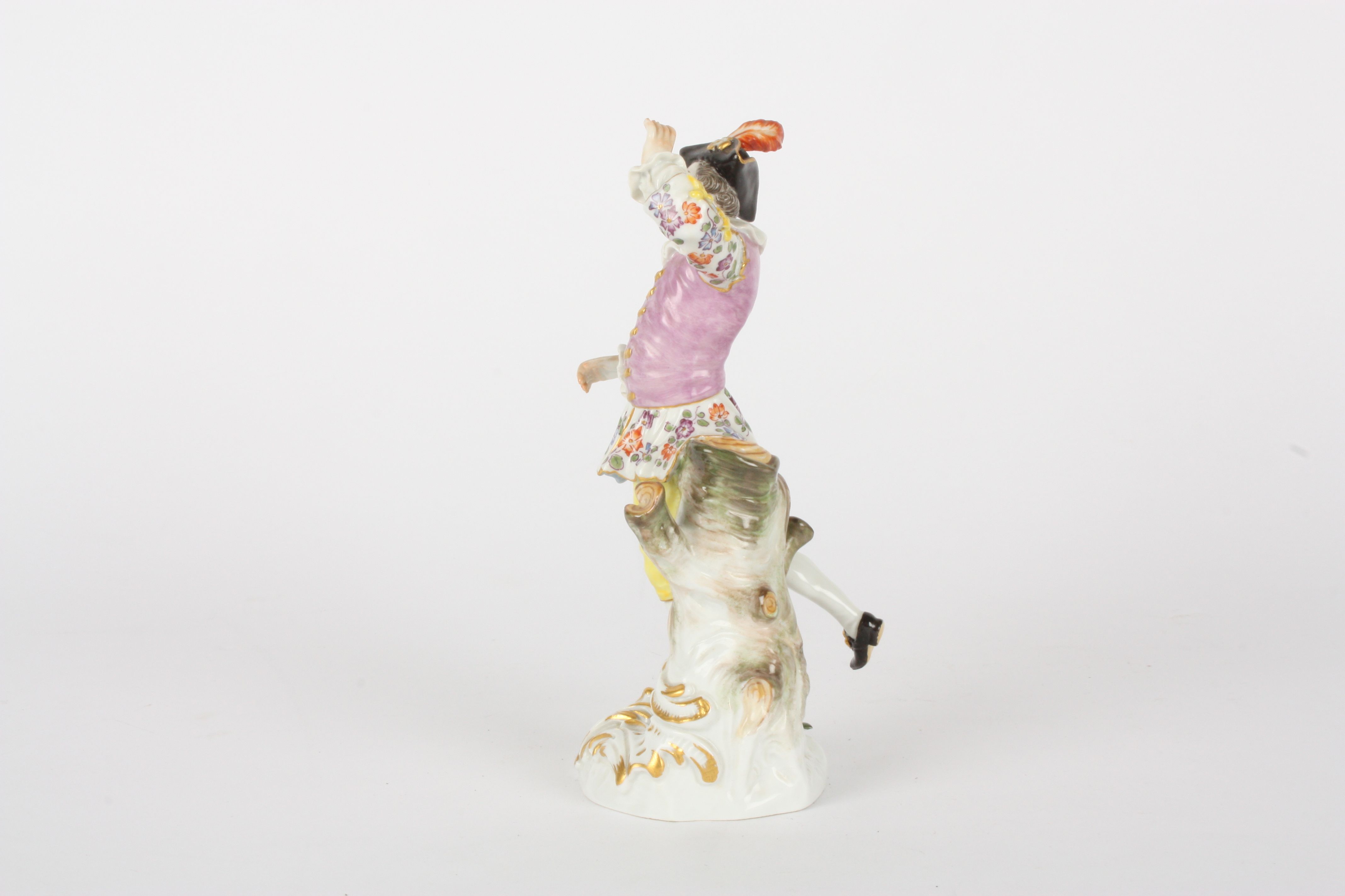 Late 20th century Meissen figure of a dancing shepherd, after Meyer, raised on a rococo base, blue - Image 3 of 5