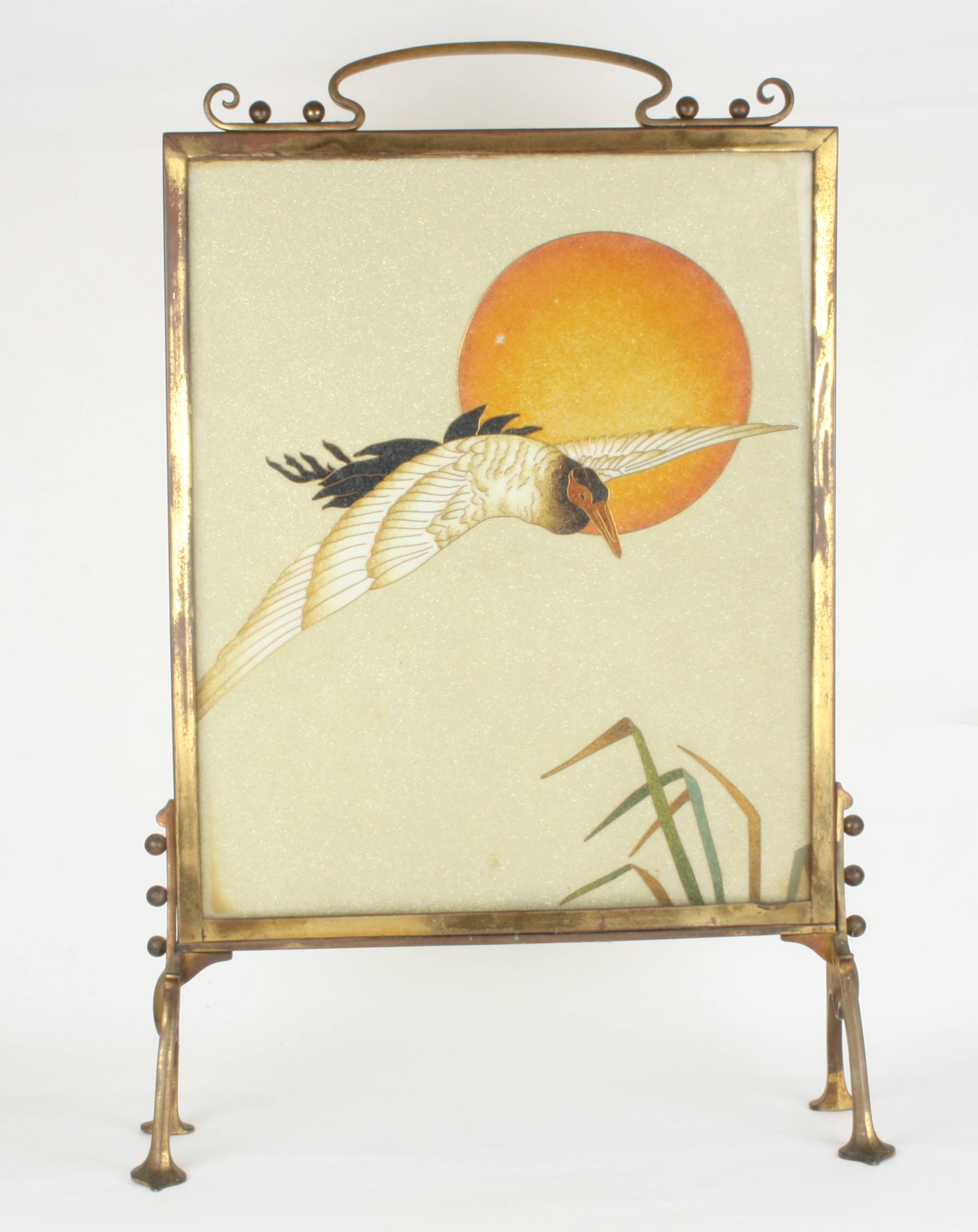 An Art Nouveau beadwork fire screen
first quarter 20th century,
the image on both sides depicting